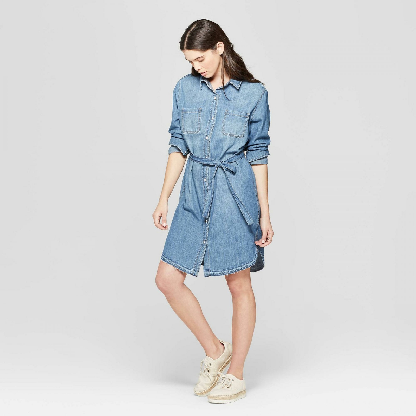 women's long sleeve denim shirt dress