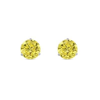 Pre-owned Shine Brite With A Diamond 2.25 Ct Round Cut Canary Earrings Studs Solid 14k White Gold Push Back Martini