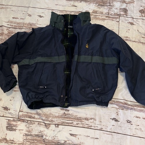 Vintage 90s NAUTICA REVERSIBLE Jacket Coat Navy / GREEN PLAID