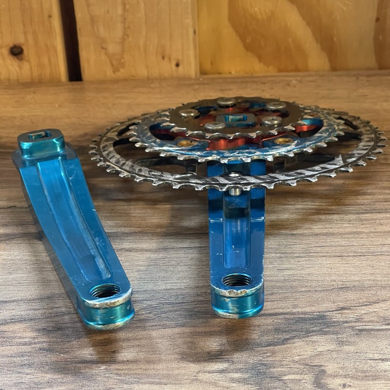 Vintage Kooka CNC Anodized Turquoise Red Crankset 175 94/58 BCD 22 32 44 VRC