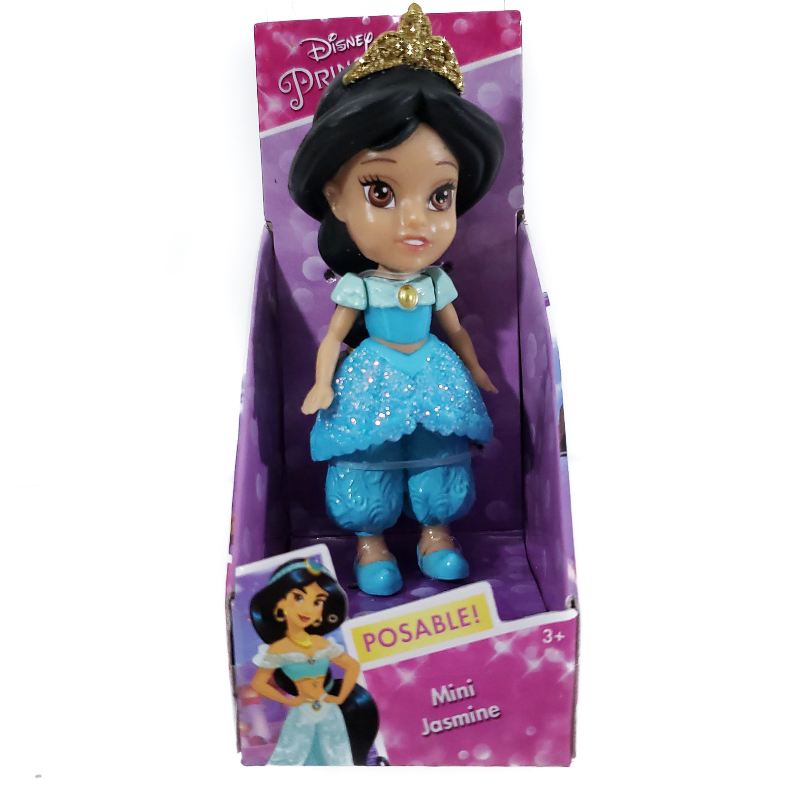 DISNEY 4 Posable Mini Princesses Glitter Sparkles | Cake Toppers | Jasmine Ariel