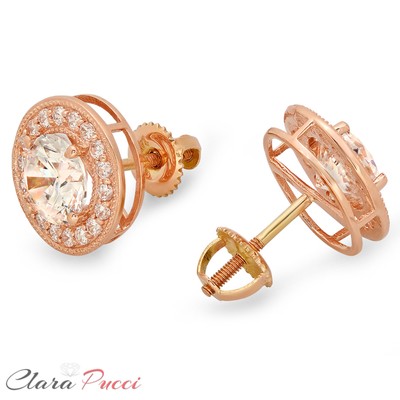 Pre-owned Pucci 3.5ct Round Cut Simulated Diamond Halo Stud Solitaire Earrings 14k Rose Gold