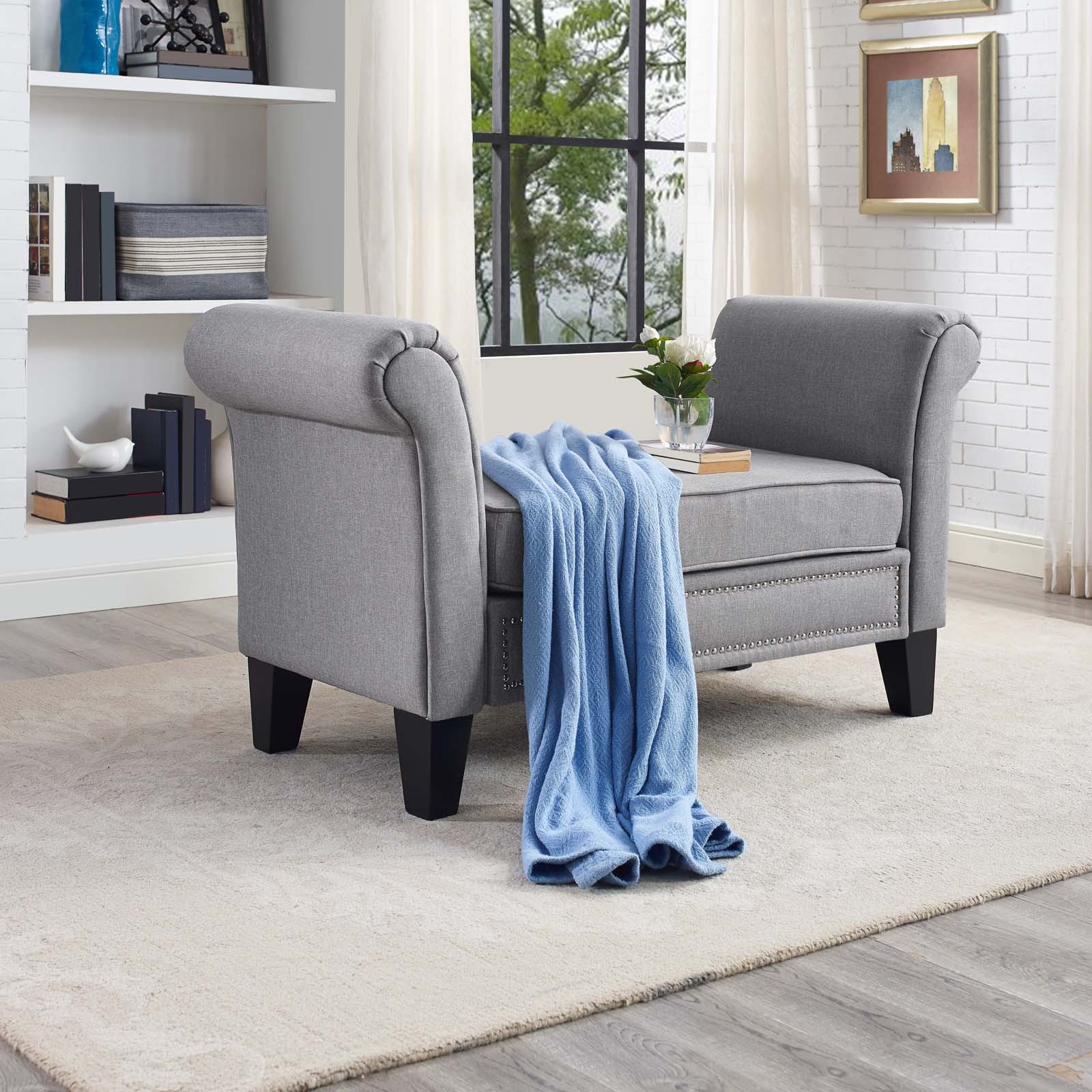 Benches Stools Upholstered Fabric Nailhead Trim Entryway Bedroom