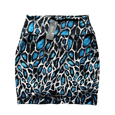 Shosho Leopard Animal Print Blue & Black Bodycon Skirt S M L