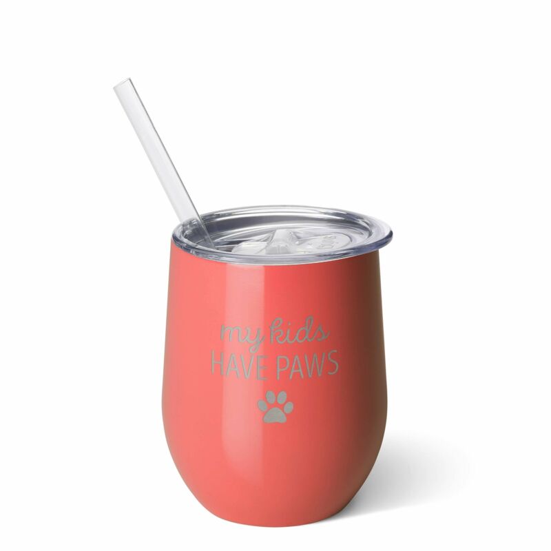 Coral "My Kids Have Paws" WIne Cup By Swig