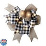 LED Christmas Buffalo Plaid Bow Rustic Burlap Black White Wreath Bow with LED Lights for Holiday Decorations (9.5 x 13 inch)