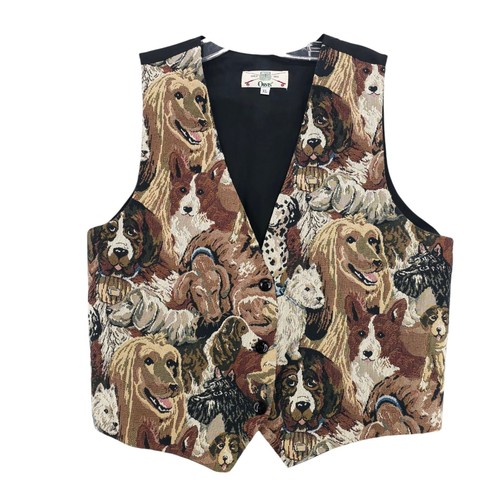ORVIS Vintage Tapestry Vest Dog Motif Made in USA Women's Size XL