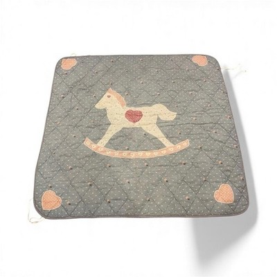 Vintage Crib Baby Blanket Mattress Cover Rocking Horse Blue Pink 80s 90s Throw