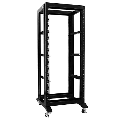27U 4 Post Open Frame Network Server Rack 19'' 17'' Deep With 3 Pairs of L Rails