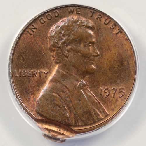 1975 1c Lincoln Cent Error Double Struck Off-Center ANACS MS63RB