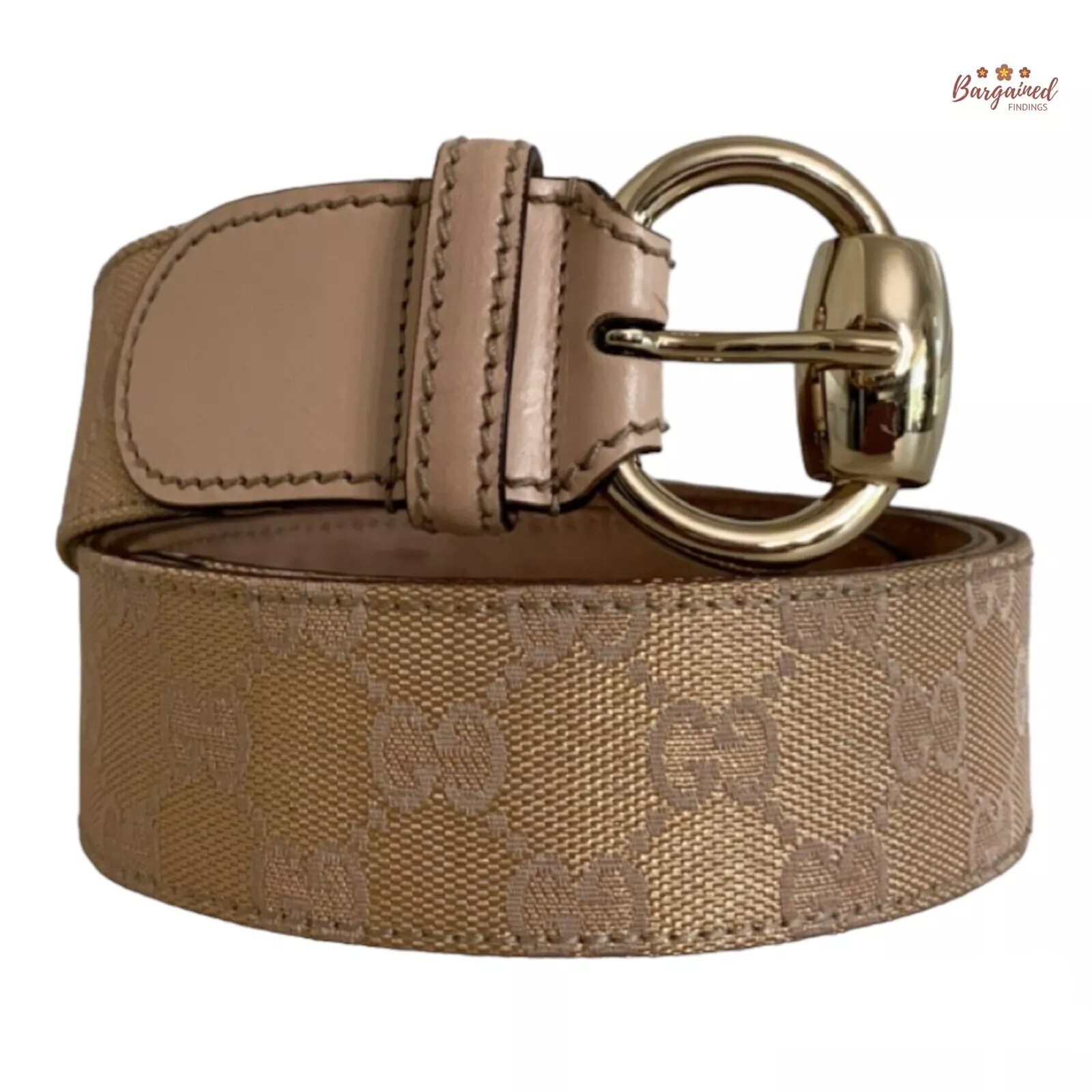 Authentic Gucci Pink Monogram Canvas Calfskin Gold Horsebit