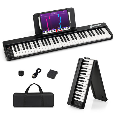 61 Key Full Size Folding Piano Semi-Weighted Keyboard MIDI Wireless Connection