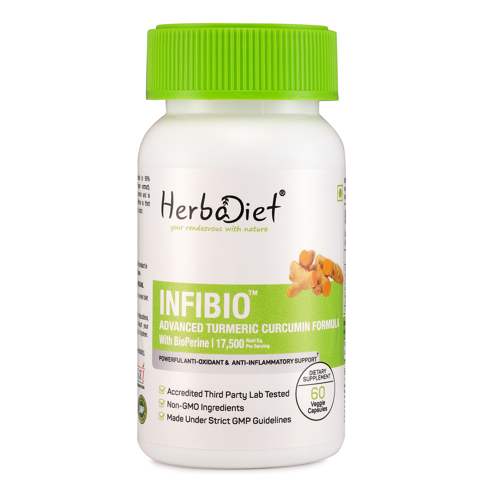 Turmeric Curcumin 95% Capsules with Bioperine 500mg, Antioxidant Support