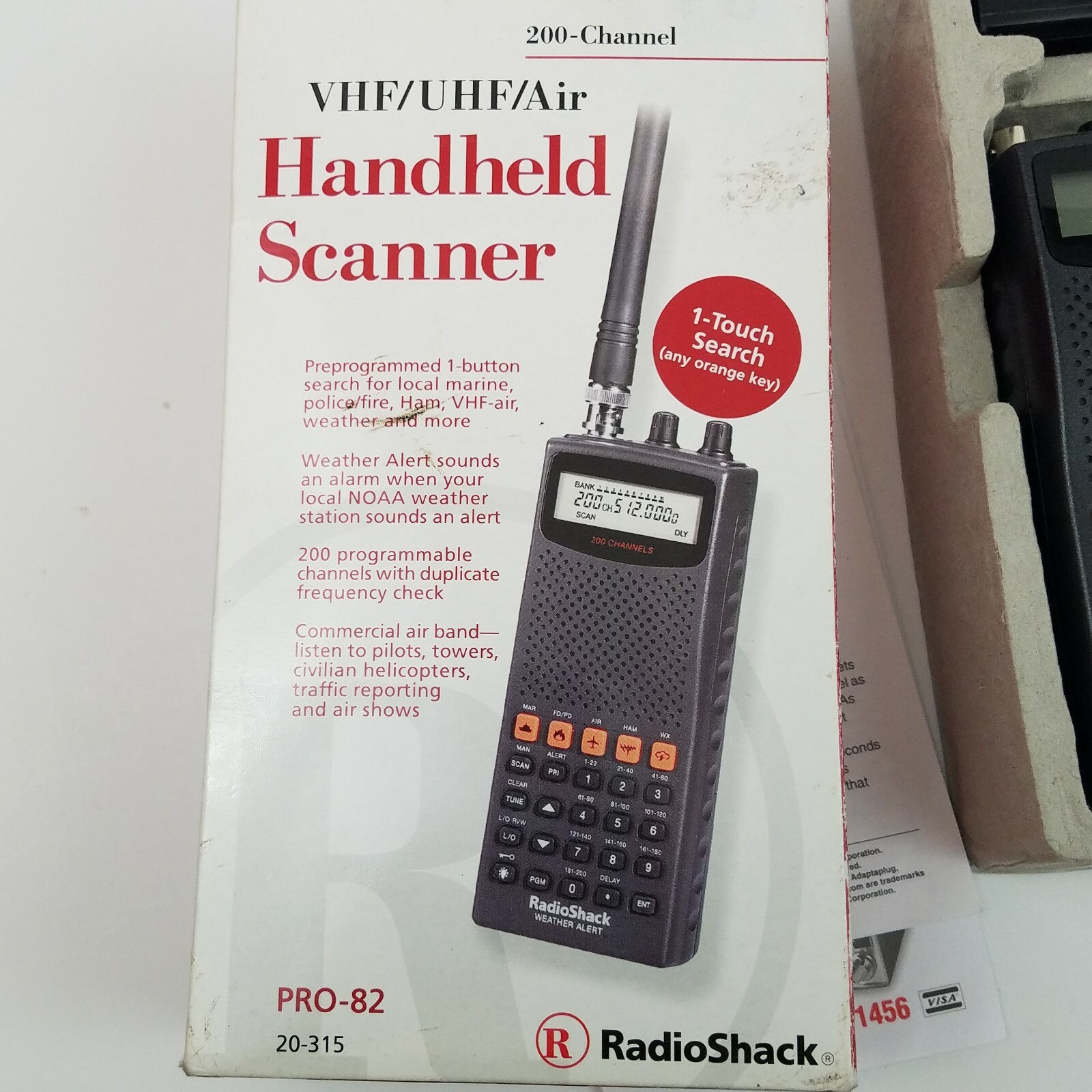 Radio Shack Pro-82 200 Channel Handheld AIR Police Fire EMS Weather Scanner Orig