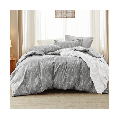 Bedsure King Comforter Set - Grey Comforter, Cute Floral Bedding Comforter Se...