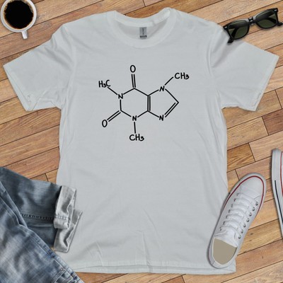 CAFFEINE MOLECULE T-SHIRT (coffee tea chocolate drug chemistry dad mum hangover)