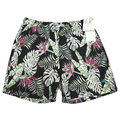 Tommy Bahama Swim Trunks Board Shorts Naples Monstera Paradise Floral Black $79