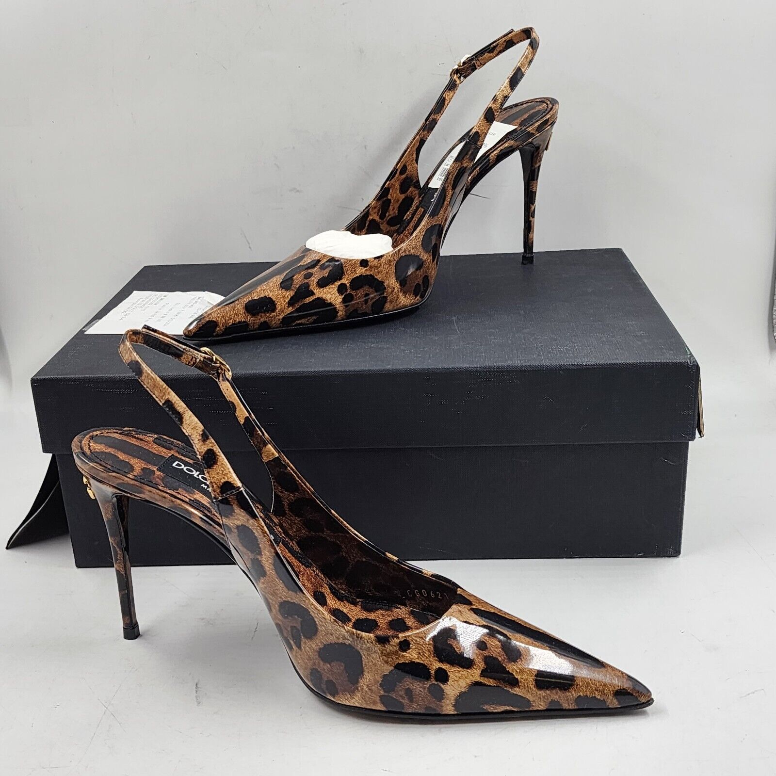 Pre-owned Dolce & Gabbana Leopard Print Slingback Pumps Women's 39/9us Brown Buckled