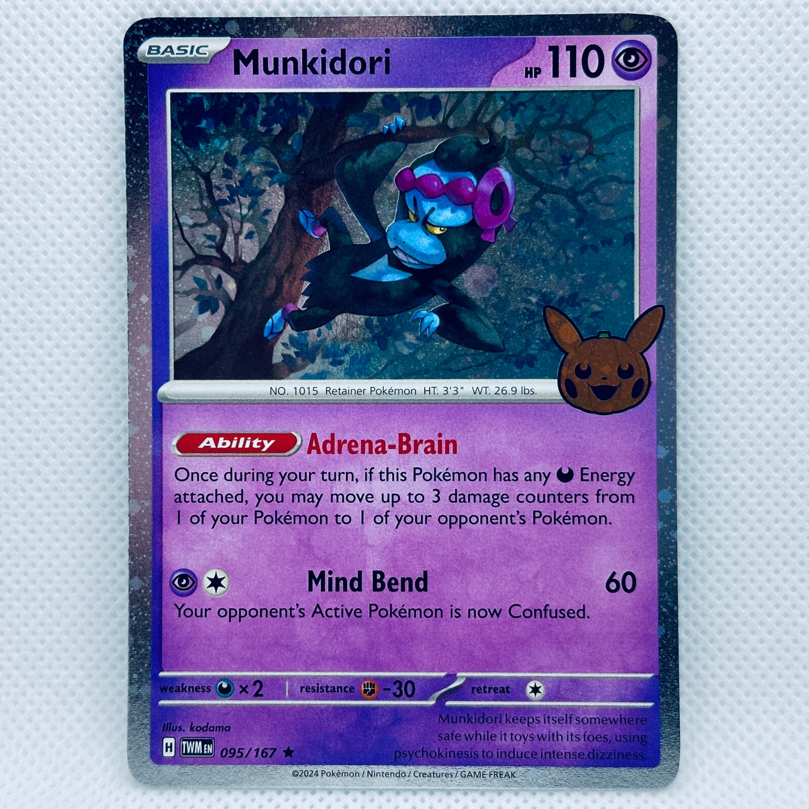 Pokemon Trick or Trade 2024 Munkidori Cosmos Holo Rare Card Pokemon Trick or Trade 2024 Munkidori Cosmos Holo Rare Card