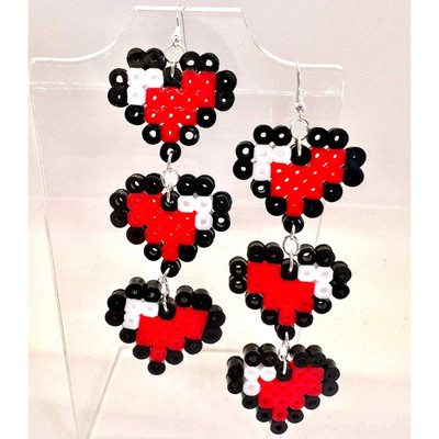 8-Bit Life Heart Earrings - Chain Earrings - Statement Earrings - Nerd Earrings
