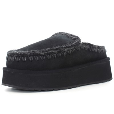 Pre-owned Mou A24us Women's Sabot Mu.fw681004a Clog Eskimo Platform Bkbk In Black