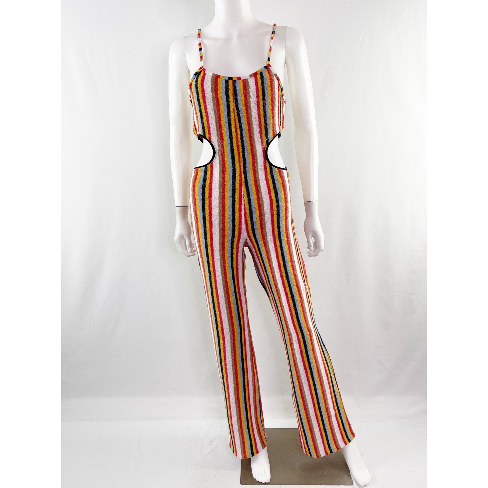 【GROVE】 FRANKIE STRIPE SLEEVELESS / 追跡付 Zara Jumpsuit Rainbow Stripes Knit Sleeveless Cut-Out Flare