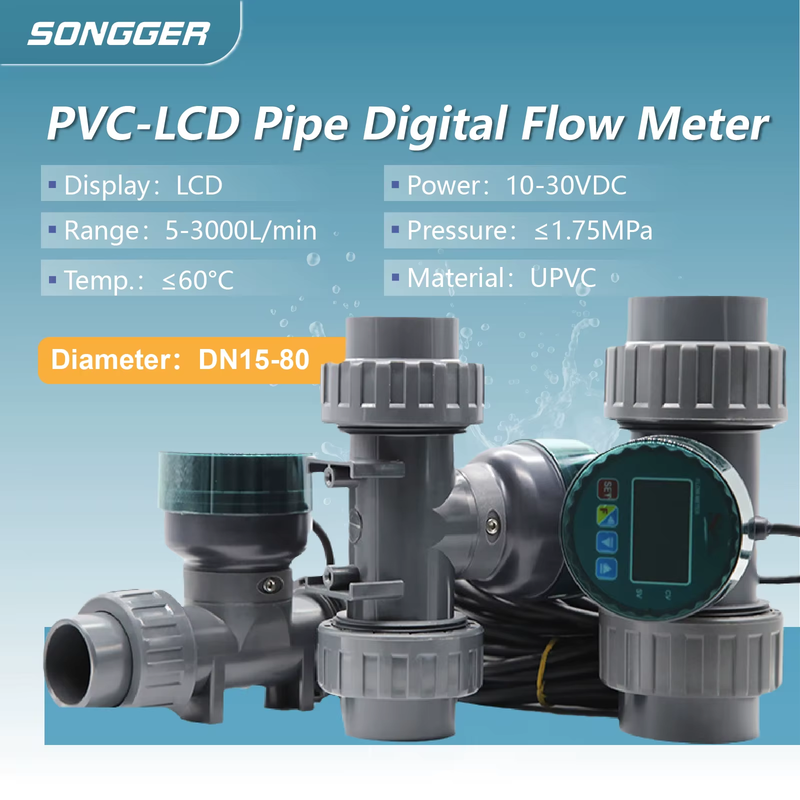 Digital PVC Flow Meter with LCD Display RS485 ‑ Acid and Corrosion Resistant Wat