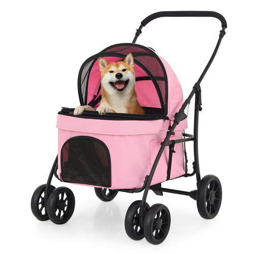 Foldable 4 Wheels Dog Stroller 3-in-1 Multifunction Car Seat Travel Dog Cat Cage