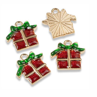 10 Christmas Present Charms, Enamel Holiday Pendants, DIY Jewelry Supplies