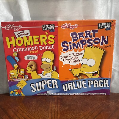 Vintage 2001 The Simpsons Kellogg's Cereal, 2 Box Set Homer & Bart Sealed MINT