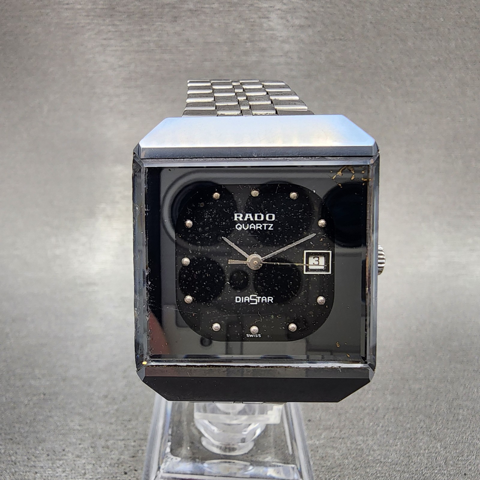 Rado Diastar Watch Men 30mm Black Dial Silver Date Octagon