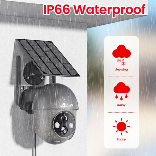 ANRAN Wireless Security Camera Outdoor Solar/Battery Home WiFi PIR 360°PTZ 2K HD