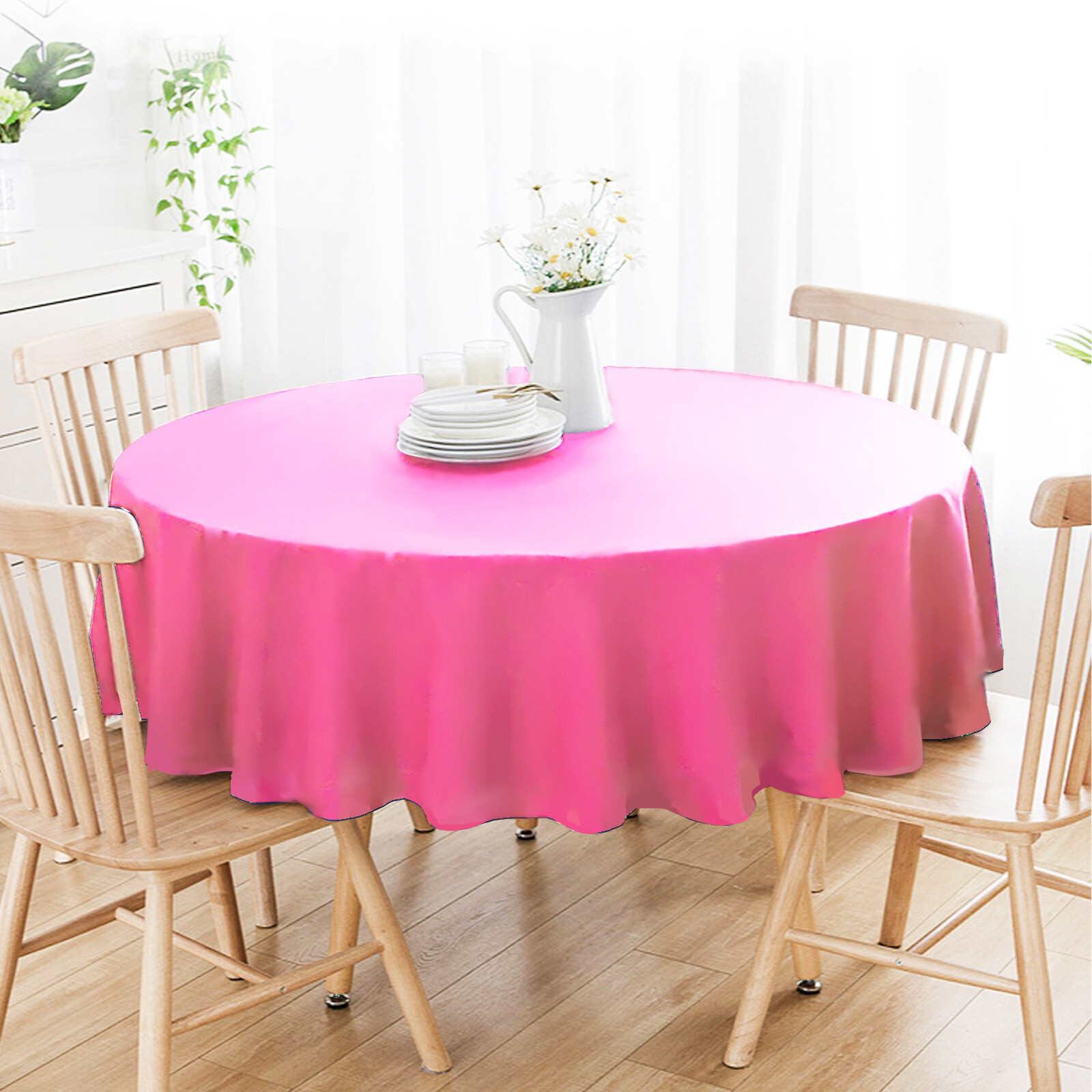 84 inch Plastic Table Cloth Round Disposable Table Cover for Halloween Christmas