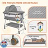 Madewell Living 4-in-1 Baby Bassinets Bedside Sleeper, Bedside Bassinet with Wheels, 6-Height Adjustable Bassinet with Soft Mattress, Mosquito Net, Soothing Toy for Newborns and Infants(Grey)