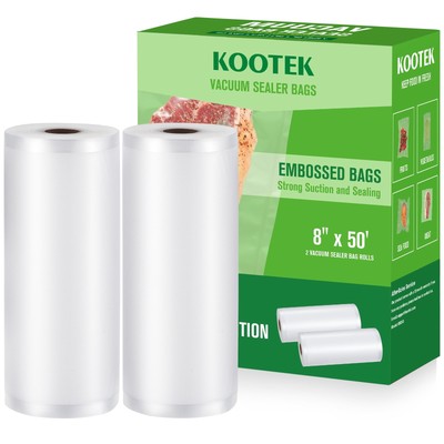 Vacuum Sealer Bags for Food, 8 in x 50 ft 2 Rolls Vacuum Seal Bag Rolls, Comm...