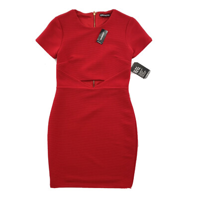 Express Women's Red Ribbed Cut-out Sheath Size XS NWT