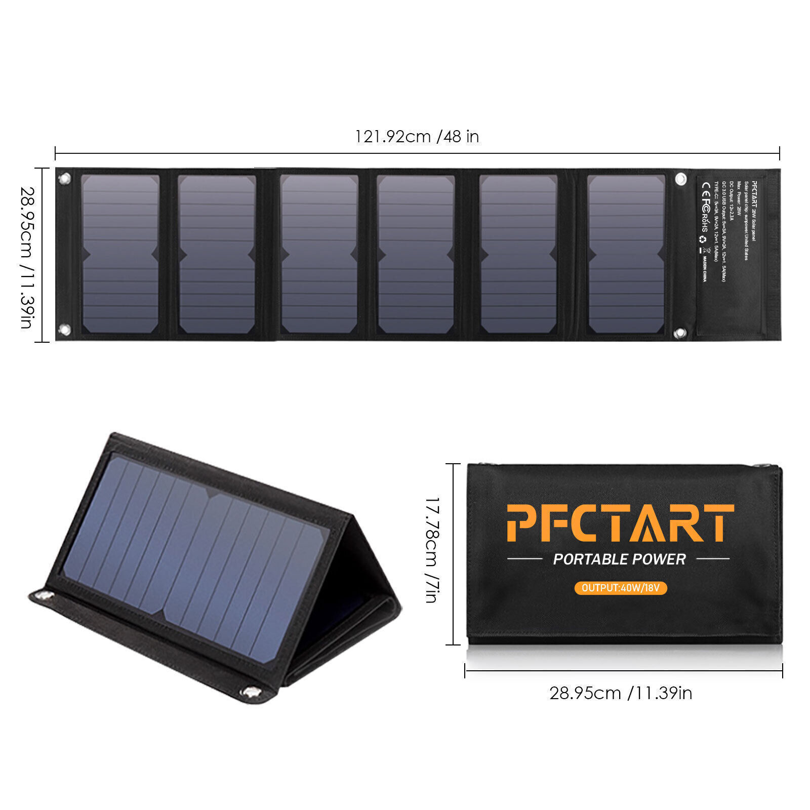 40W 18V Foldable Monocrystalline Solar Panel Kit for Home Outdoor RV Marine