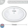 BESTVIP 100 Pack Disposable Plastic Soup Bowls, 12 oz White Dessert Bowls with Silver Rim, Heavy-duty Salad Bowl for Party, Wedding, Dinner, Christmas, Thanksgiving, and Catering