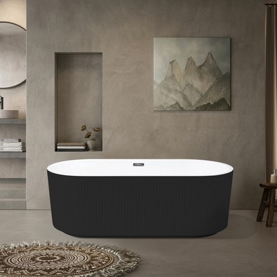 67'' Pure Acrylic Freestanding Bathtub Oval Soaking Bath Tub Overflow Matt Black