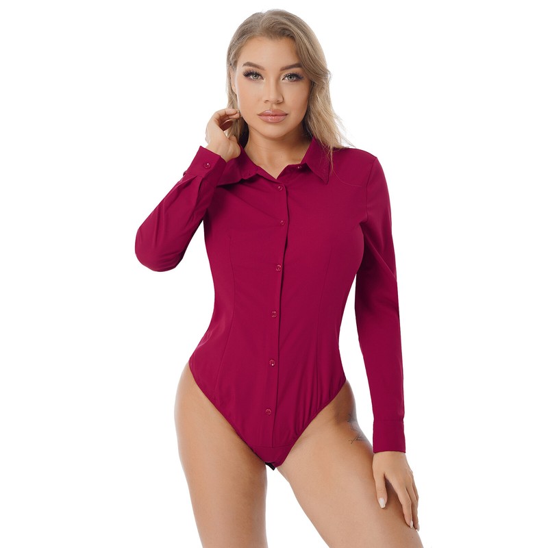 US Women Turn Down Collar Button Down Shirt Bodysuit White Dress Shirt Work  Wear | eBay