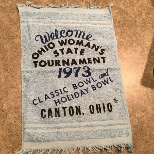 1973 OHIO WOMANS STATE TOURNAMENT BOWLING TOWEL CANTON OHIO CLASSIC HOLIDAY BOWL