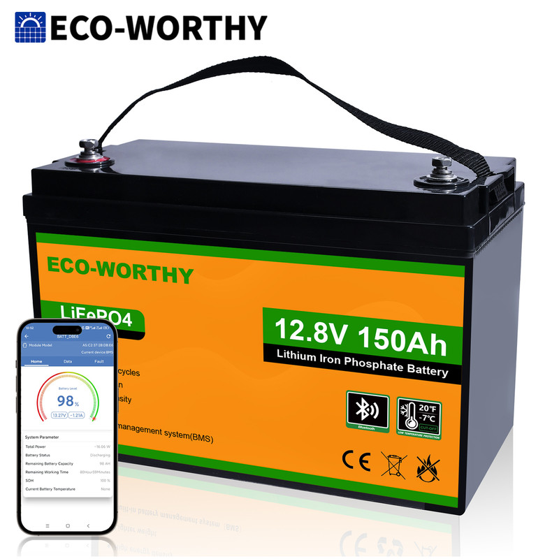 ECO-WORTHY 1920Wh 12V 150Ah LiFePO4 Lithium Battery Bluetooth For RV