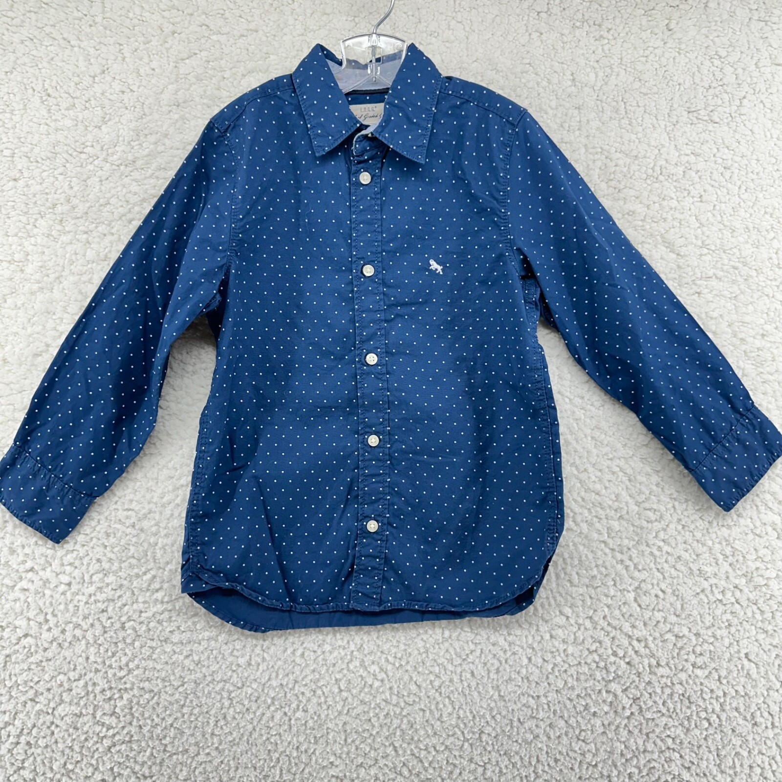 H&M L.O.G.G. Boys 5/6 Blue White Dot Long Sleeve Collared