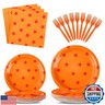 Oudain 96 Pcs Anime Theme Party Supplies 24 Sets Anime Paper Plates Napkins Forks Orange and Red Stars Print Disposable Plate Napkin Fork for Anime Party Decoration