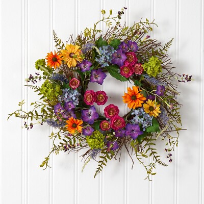 24  Spring Garden Wreath w/Twig Base Realistic Home Office Decor. Retail $117