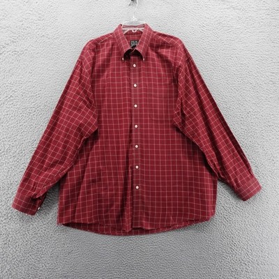 Jos A Bank Travelers Collection Shirt XL Red Plaid Long Sleeve Men Casual