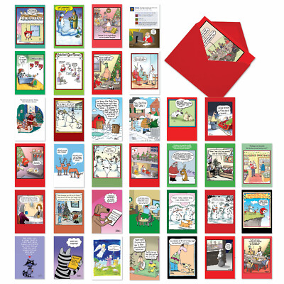 36 Asst'd Set Funny Christmas Greeting Cards w/ 5x7'' Env.-Favorite Holiday Toons