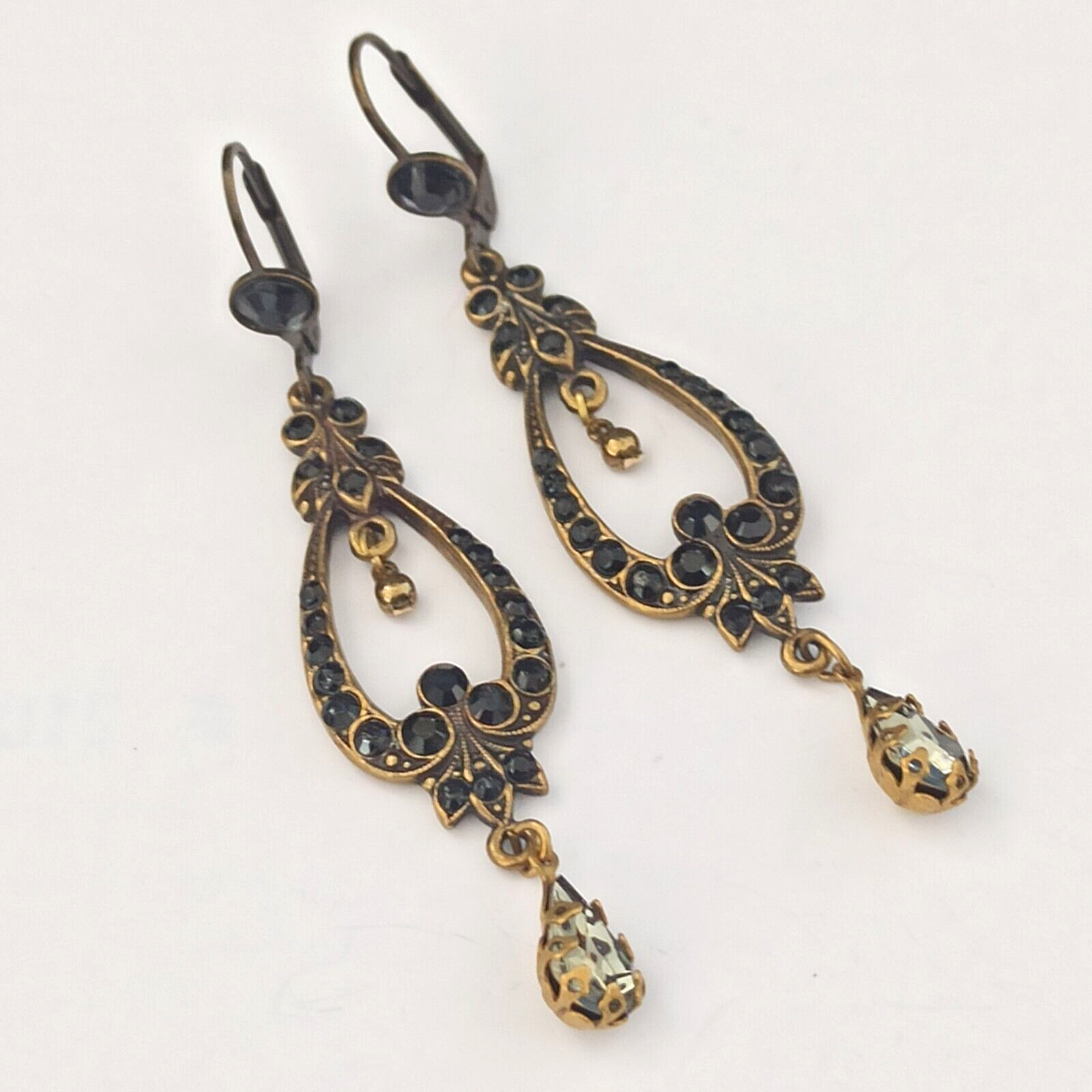 Michal Negrin Earrings Long Black Gothic Teardrop With