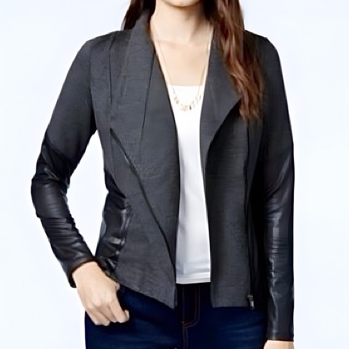 Jessica Simpson Fiona Vegan Leather Jacket Size Small Mixed Media Academia NEW
