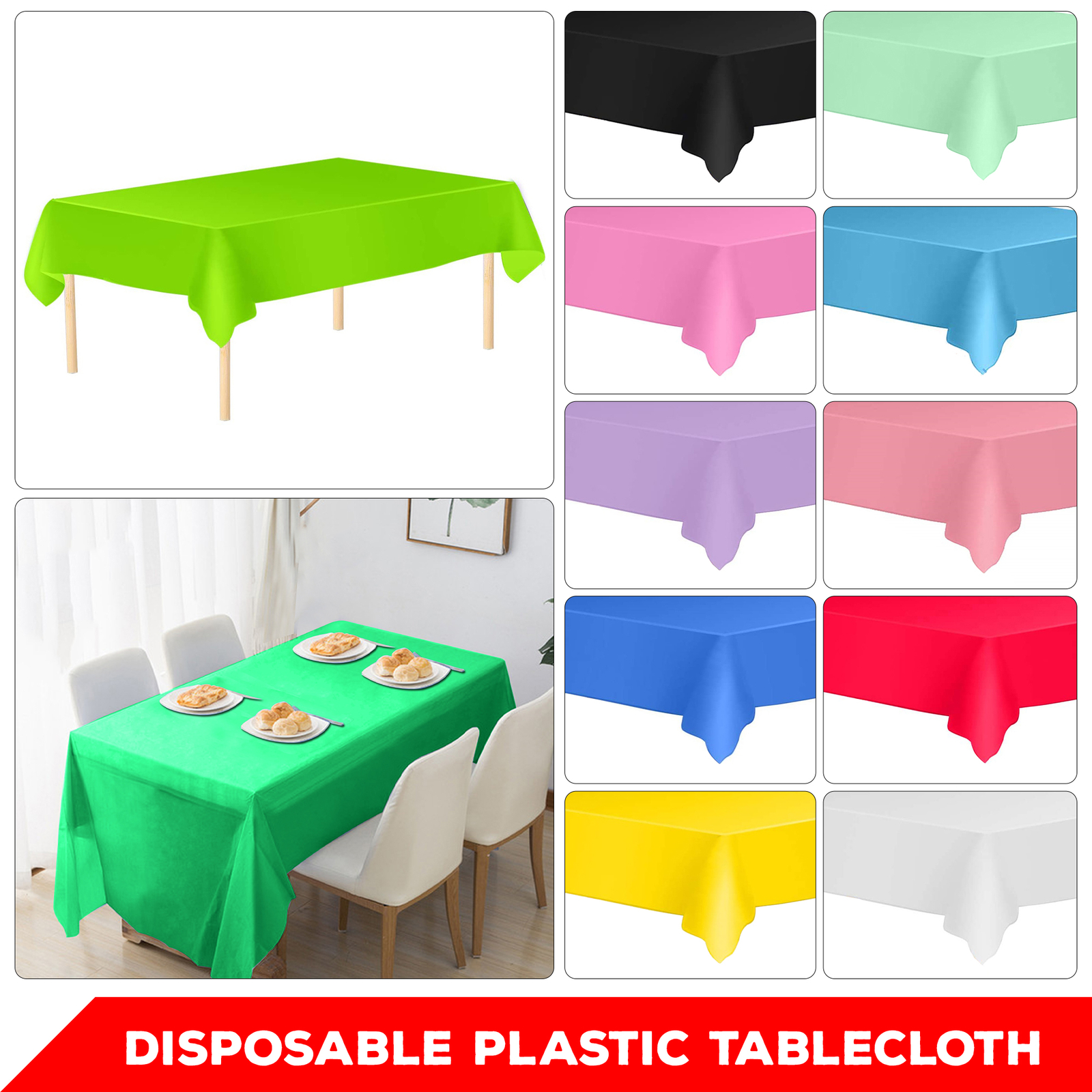 Plastic Tablecloth Disposable Table Cover Wipe Clean Rectangle Party Cloth 1-6pk